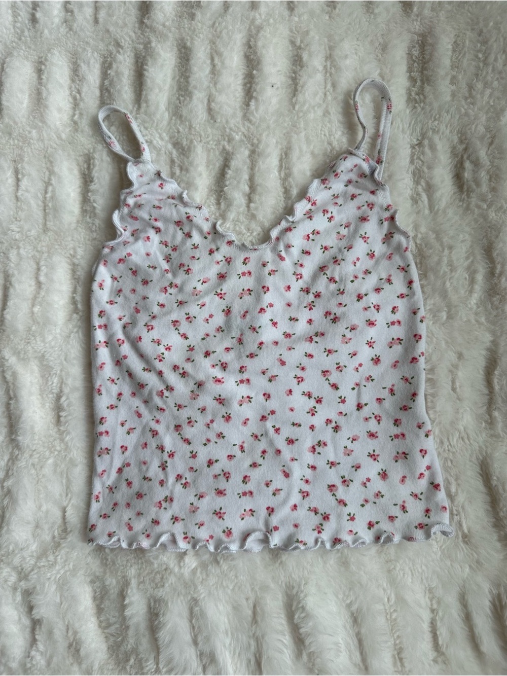 Brandy Melville White Cami with Pink Floral Print